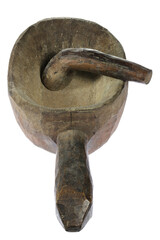 wooden mortar and pestle from West Timor isolated on white background