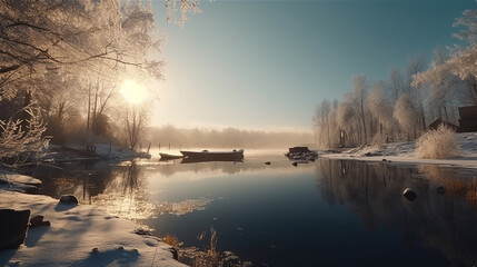 Winter morning at the lake side