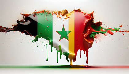 Burkina Faso Country Flag Colors of Liquid Oil Paint Splashing and Exploding on White Backdrop AI Generative