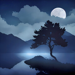 quiet night landscape with moon