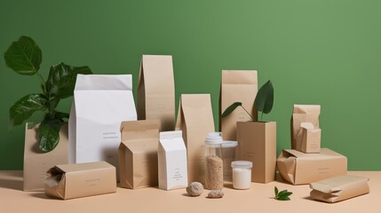 Eco friendly packaging materials concept, background with space for copy. Generative AI
