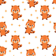 Cute little red panda seamless childish pattern. Funny cartoon animal character for fabric, wrapping, textile, wallpaper, apparel. Vector illustration