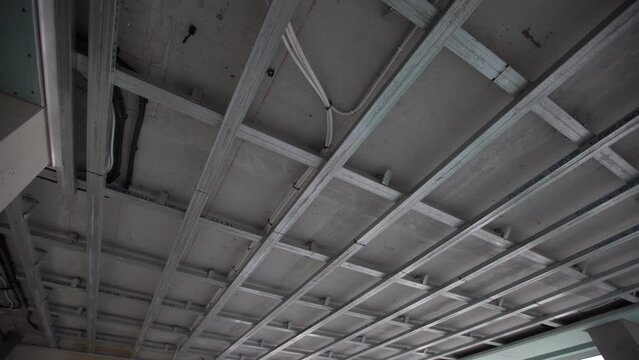 Drywall wall home interior decoration at construction site with copy space add text