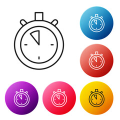 Black line Stopwatch icon isolated on white background. Time timer sign. Chronometer sign. Set icons colorful circle buttons. Vector