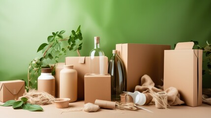 Eco friendly packaging materials concept, background with space for copy. Generative AI