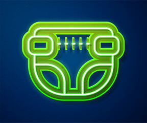 Glowing neon line Adult diaper icon isolated on blue background. Vector