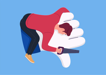 Man corrects dislikes to likes. Person with a addiction to a positive feedback on the Internet. Social media concept. Vector graphics