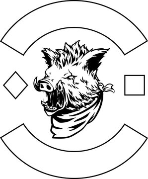 recommend clip art: Black and white wild boar biker patch
