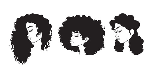 African women with curly hair silhouette, juneteenth clip art
