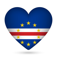 Cape Verde flag in heart shape. Vector illustration.