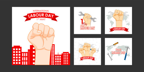 Vector illustration of International Workers' Day social media story feed set mockup template