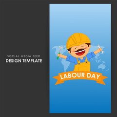 Vector illustration of International Workers' Day social media story feed mockup template