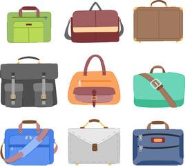 briefcase for men set cartoon vector illustration