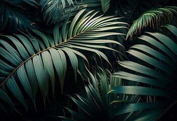Obraz na płótnie Canvas Vertical garden of palm leaves. Generative AI