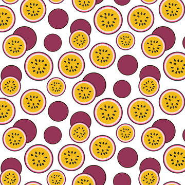 passion fruit seamless pattern, exotic fruit seamless pattern, vector fruit pattern