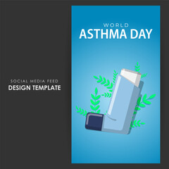 Vector illustration of World Asthma Day social media story feed mockup template