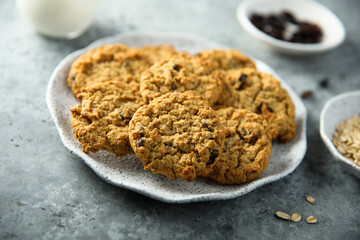 Traditional oatmeal cookies with raisins