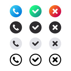 Call icons. Phone call icons accept and decline. Incoming call icons. Communication signs.