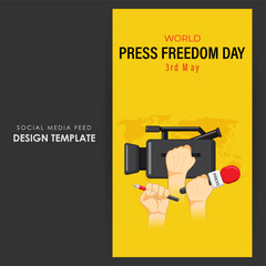 Vector illustration of World Press Freedom Day social media story feed mockup template