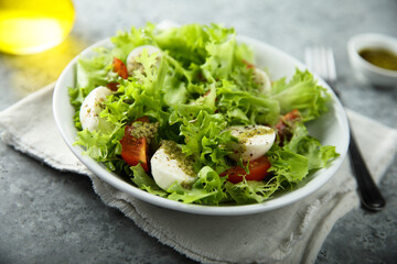 Healthy green salad with mozzarella and tomatoes