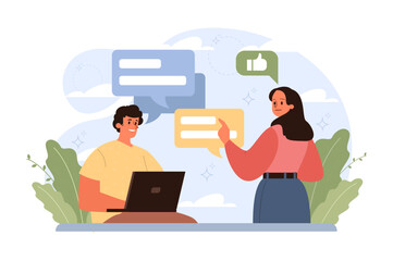 Active listening skill. Attentive business charcter or employee soft