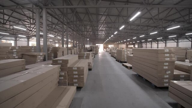 Storehouse. Factory. Products at the warehouse. Industrial interior storage room. Logistic.