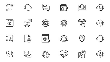 Service, support and help - thin line icon collection on white background  vector icon. Customer service icon set. Containing customer satisfied, assistance, experience, feedback,
