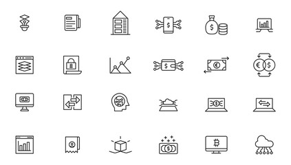 Set of fintech modern icons. Simple line art style icons pack.fintech simple concept icons set. Contains such icons as finance, technology, blockchain, innovation and more, can be used for web