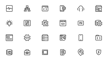 Software development icon collection. Programming coding icon set. Programmer and developer symbol