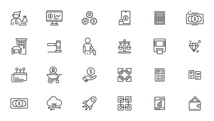 Set of fintech modern icons. Simple line art style icons pack.fintech simple concept icons set. Contains such icons as finance, technology, blockchain, innovation and more, can be used for web