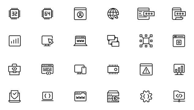 Software development icon collection. Programming coding icon set. Programmer and developer symbol