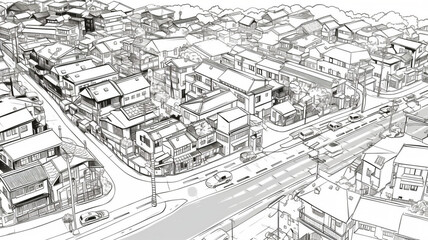 sketch of the town from arial view