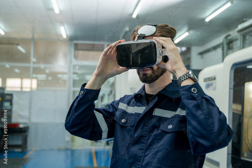 Poster Engineer are using virtual AR to maintain of human robot and CNC machine at the 4.0 Smart Factory.