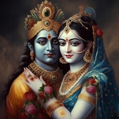Fototapeta na wymiar Shree Krishna and Radha illustration, Generative ai