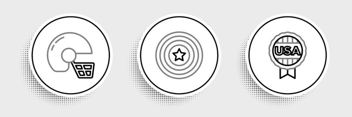 Set line Medal with star, American football helmet and shield icon. Vector