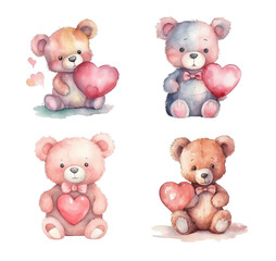 Fototapeta premium Watercolor Illustration set cute bear, AI Generative