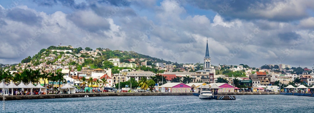 Poster bridge against the beautiful cityscape of georgetown in guyana