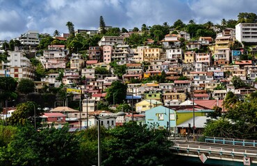 Fototapeta na wymiar Scenic view of the Martinique island's colorful houses