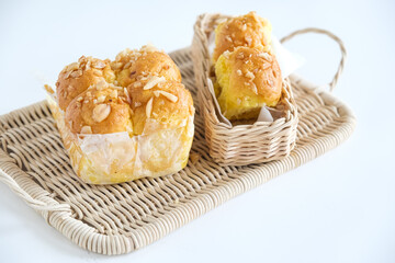 almond pumpkin bread in basket