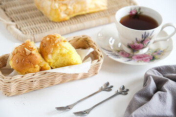 almond pumpkin bread in basket
