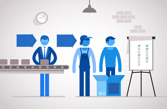 Infographic workers product packing