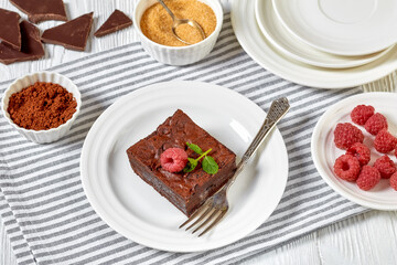 chocolate brownies with fresh raspberry and mint