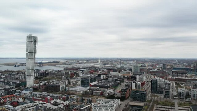 landscape view of the city of Malmö in Sweden and turning torso 