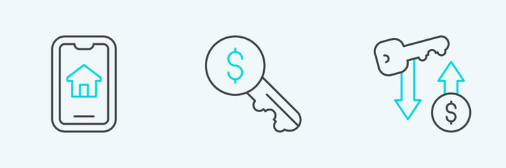 Set line Rent key, Online real estate and icon. Vector
