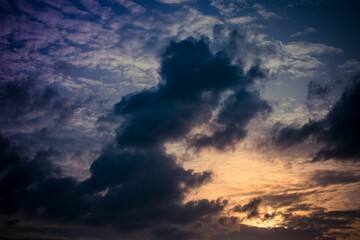 Beautiful shot of large clouds in a bright sunset sky