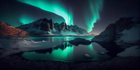 Northern lights aurora borealis lapland night landscape, Nightsky with stars and northern lights.