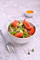 Salad slices of raw vegetables with lentils