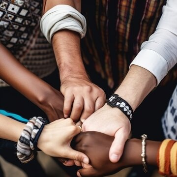 Celebrating Diversity: Multi-Ethnic Group Unites with Handshakes, Generative AI
