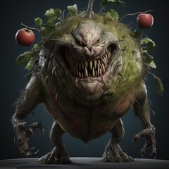 A Horror and Grotesque Apple Monster, Generative AI