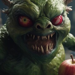 A Horror and Grotesque Apple Monster, Generative AI